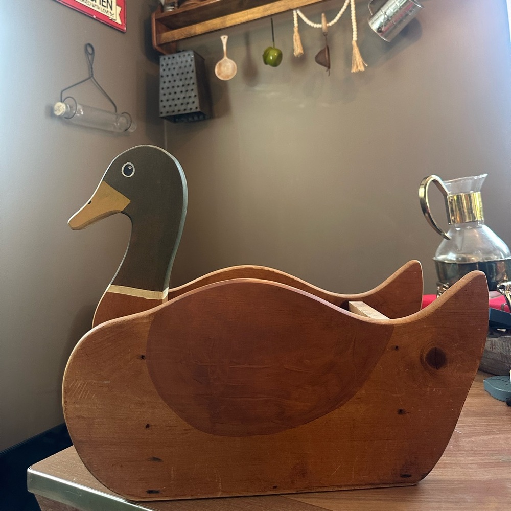 Wooden Duck Cradle - Brown and Dark Green